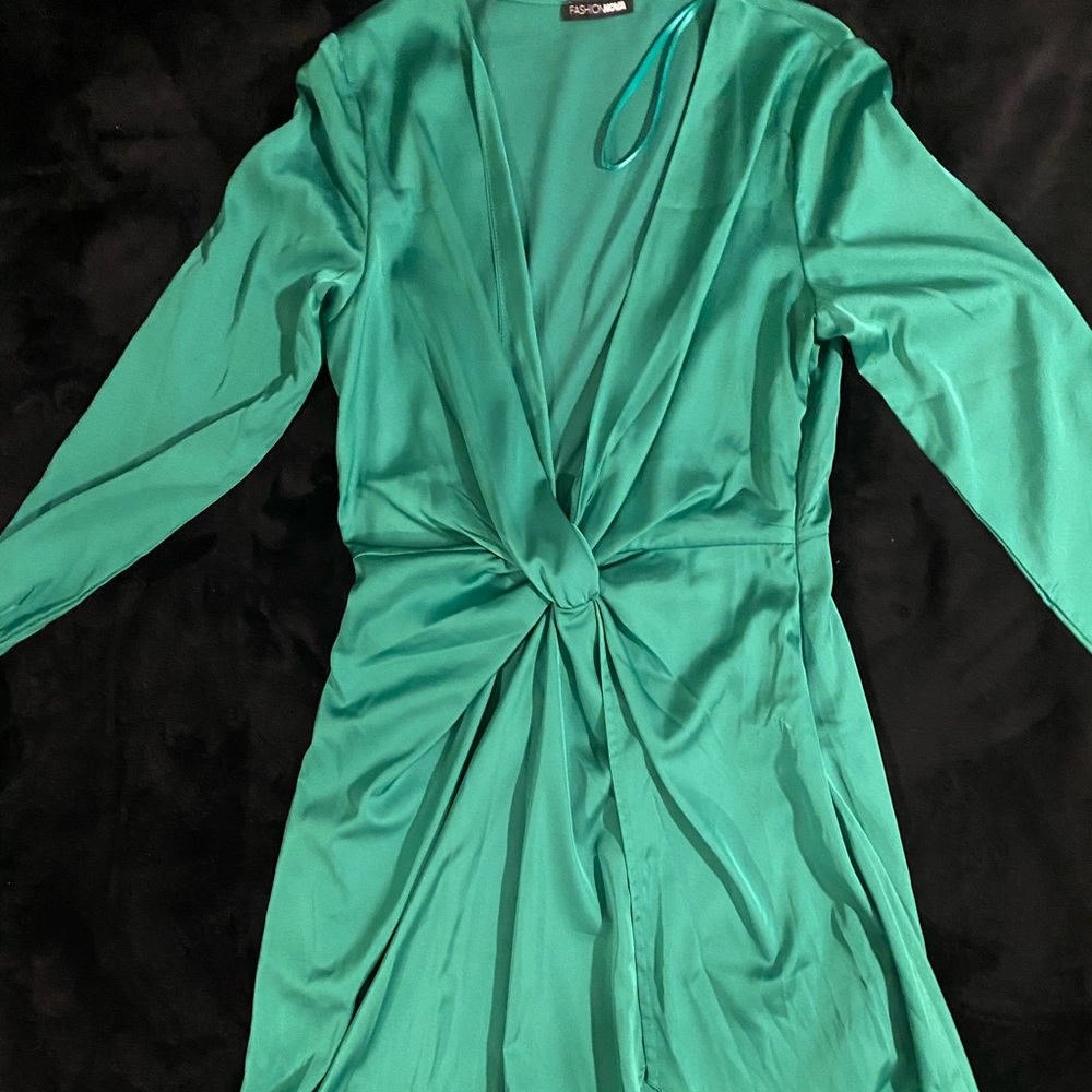 Green satin dress